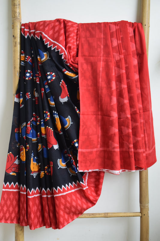 Black Mudra Printed Mul Cotton Saree