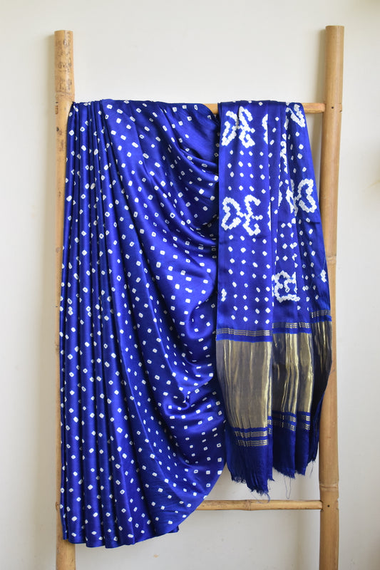 Navy Blue Modal Silk Bandhani Saree