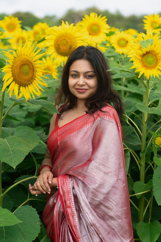 Mauve Tissue Cotton Saree With Border