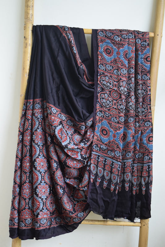 Black Modal Silk Half and Half Saree