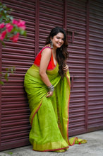 Load image into Gallery viewer, Neon Green Linen Saree
