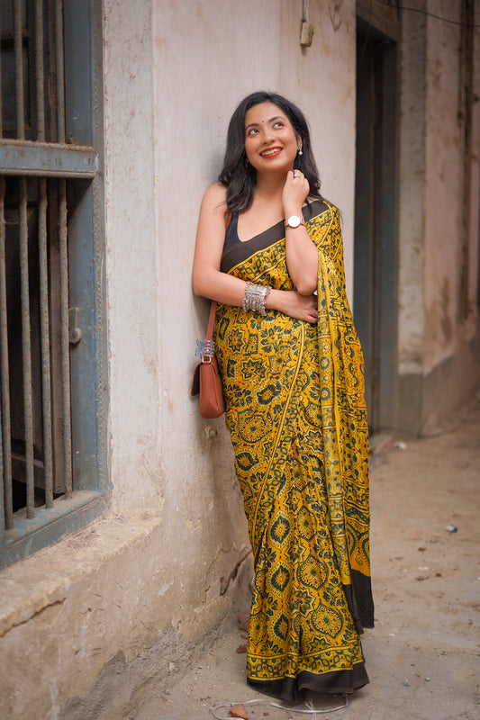 Yellow Modal Silk Saree