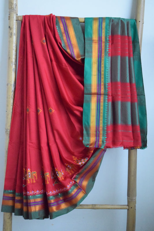 Red Cotton Silk Kasuti Saree