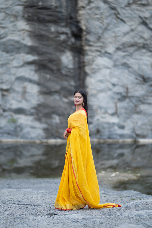 Yellow Linen Saree