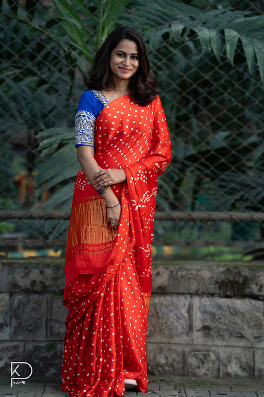 Fanta Orange Modal Silk Bandhani Saree