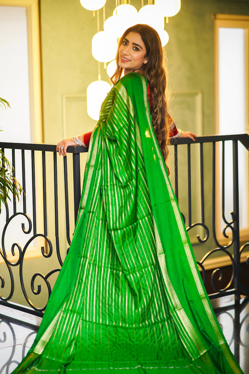 Leaf Green Benarasi Katan Warm Silk Saree