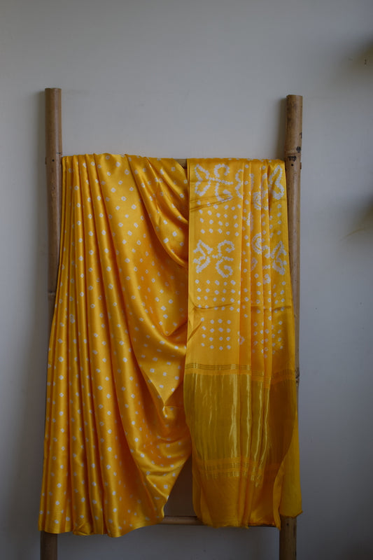 Yellow Modal Silk Bandhani Saree