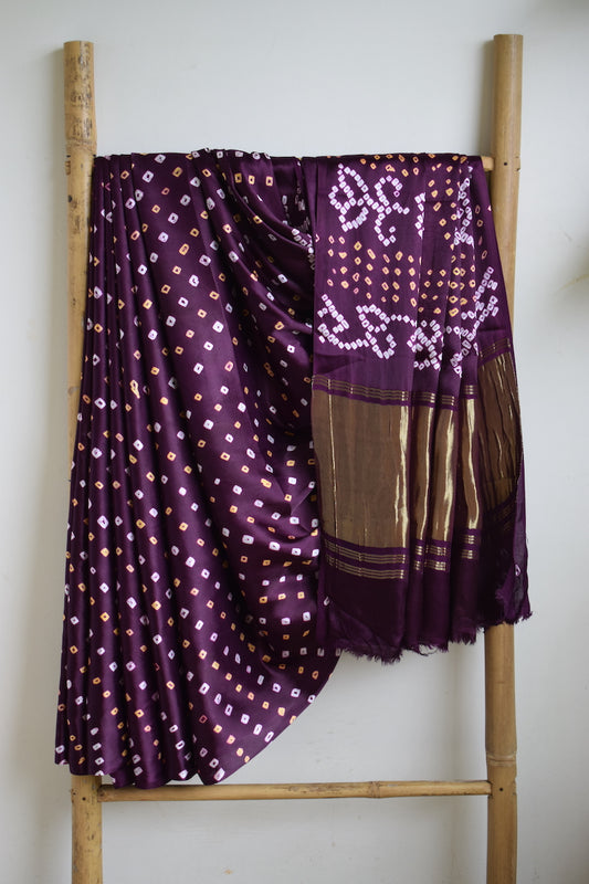 Plum Modal Silk Bandhani Saree