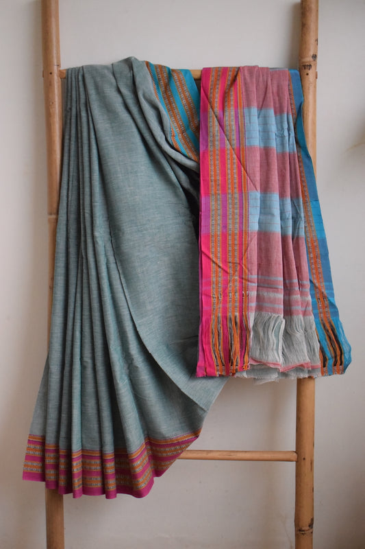 Mint Green Pattada Anchu Cotton Saree with Gomedadi Border