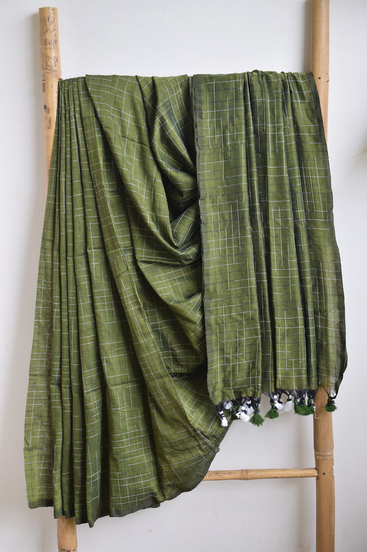 Green Khadi Cotton Saree