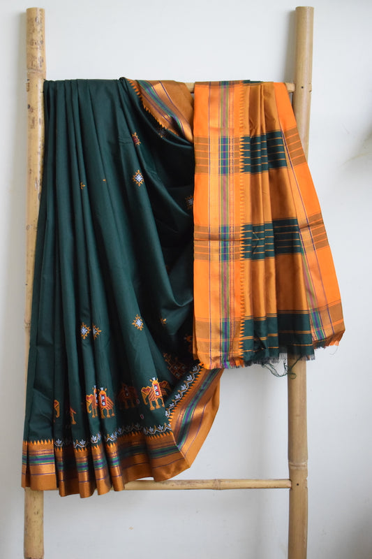 Green Cotton Silk Kasuti Saree