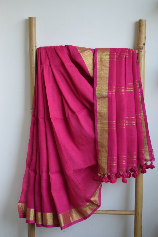 Rani Pink Linen Saree
