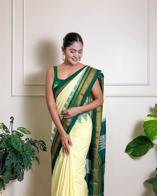 Cream Ilkal Blended Silk Saree