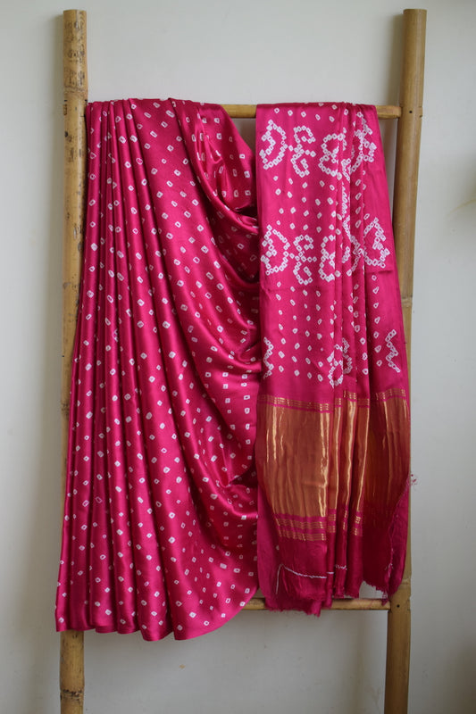 Rani Pink Modal Silk Bandhani Saree