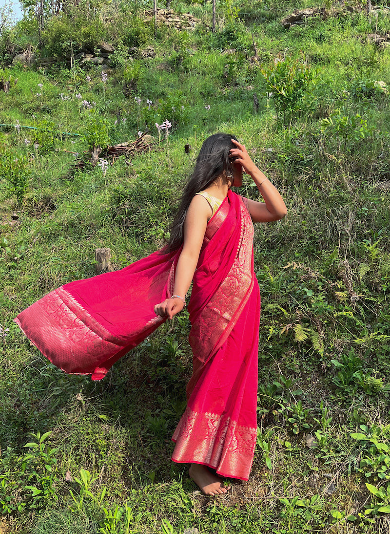 Rani Pink Benarasi Silk Linen Saree