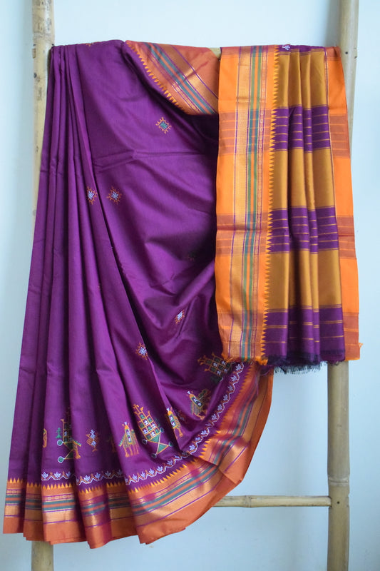 Magenta Cotton Silk Kasuti Saree