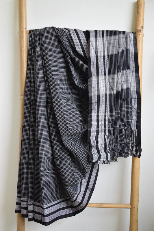 Black Pattada Anchu Cotton Saree with Gomedadi Border