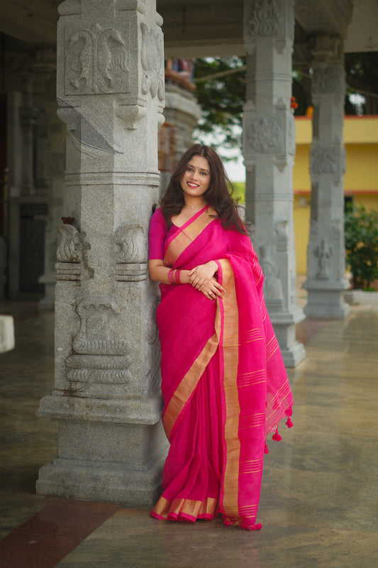 Rani Pink Linen Saree