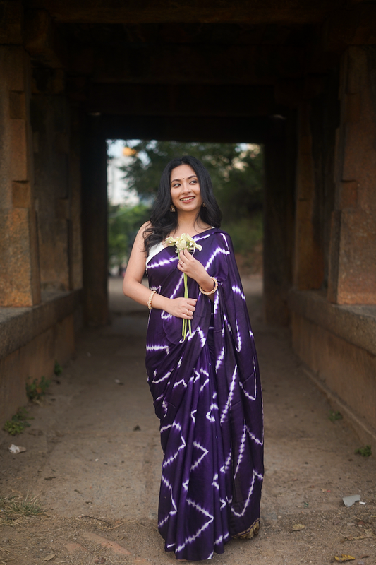 Purple Lehariya Modal Silk Shibori Saree