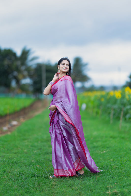 Pink Tissue Cotton Saree With Border