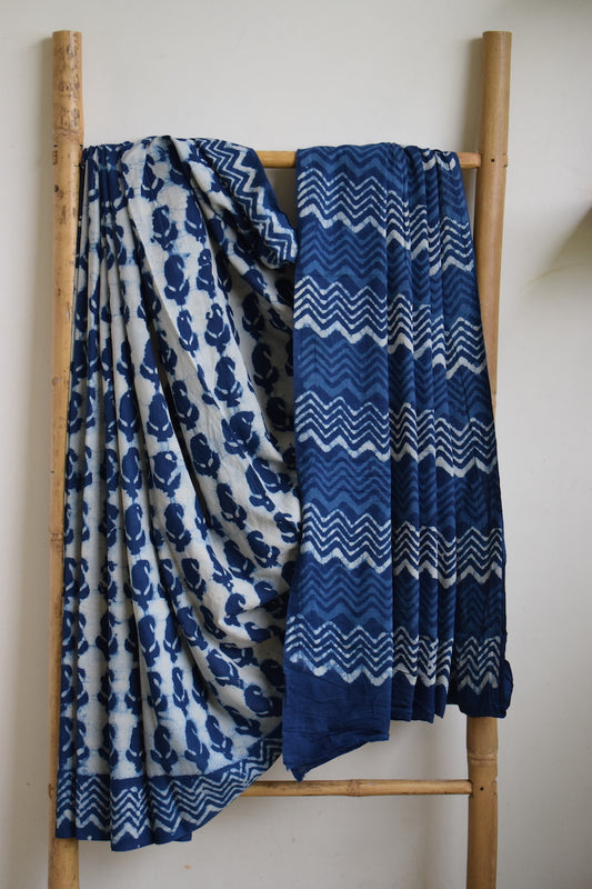 Indigo Printed Mul Cotton Saree