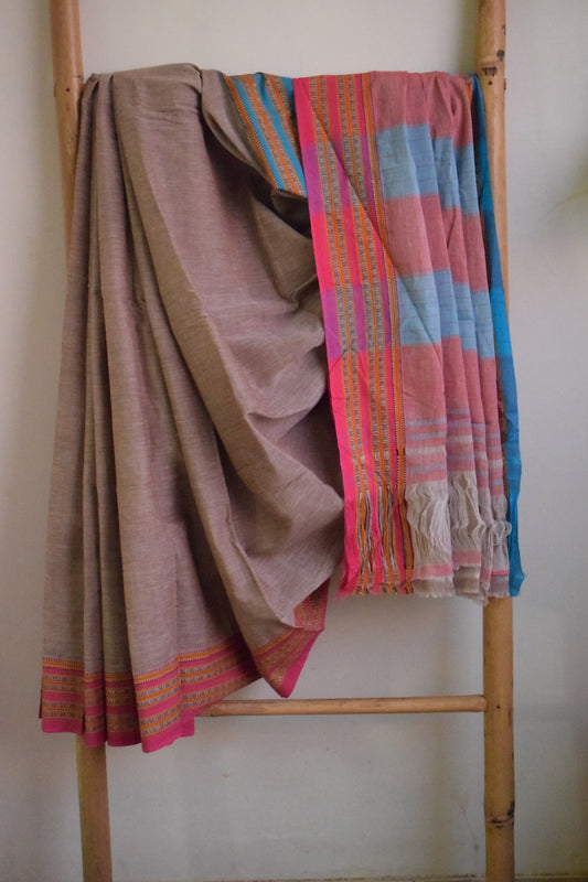 Mocha Pattada Anchu Cotton Saree with Gomedadi Border