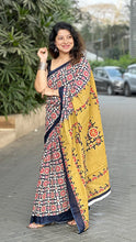 Load image into Gallery viewer, Black Ajrakh Printed Mul Cotton Saree

