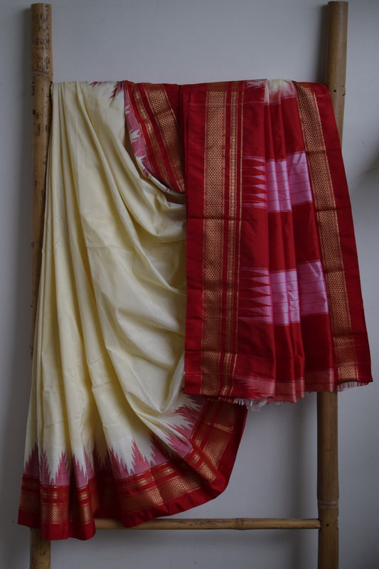 Cream Ilkal Blended Silk Saree