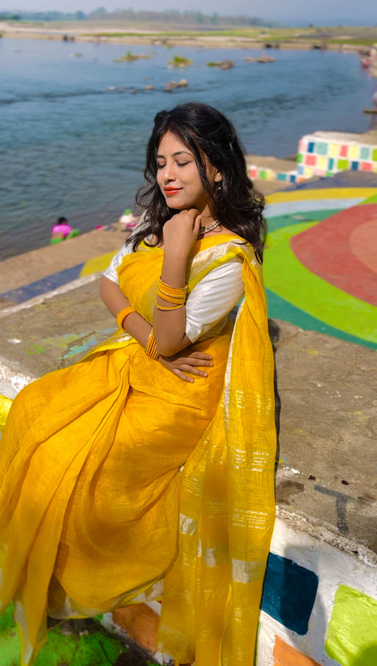 Yellow Linen Saree