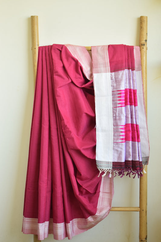 Wine Ilkal Viscose Saree with Chikki Paras Border