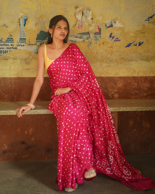 Rani Pink Modal Silk Bandhani Saree