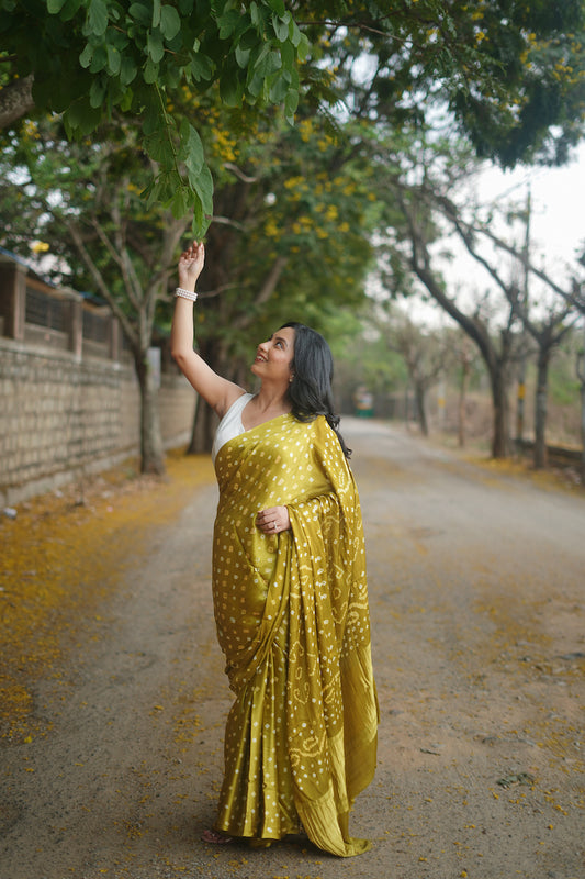 Mehandi Green Modal Silk Bandhani Saree