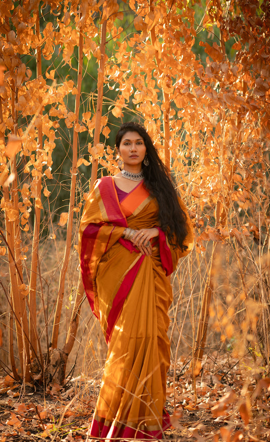 Honey Brown Maheshwari Silk Cotton Saree