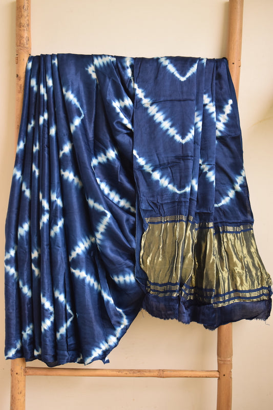 Navy Blue Lehariya Modal Silk Shibori Saree