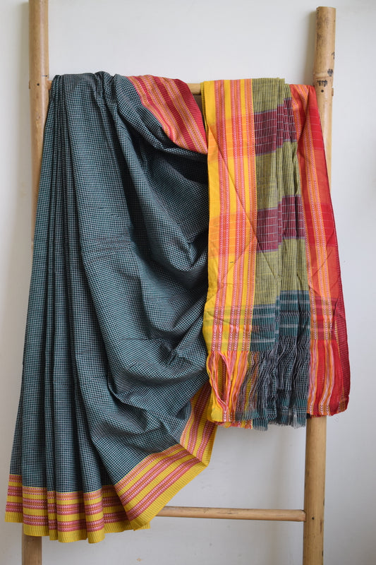 Green Pattada Anchu Cotton Saree with Gometeni Border