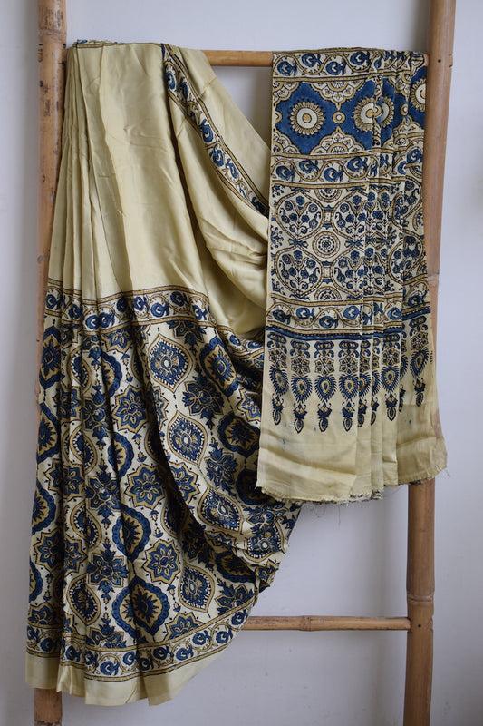 Light Yellow Modal Silk Half and Half Saree