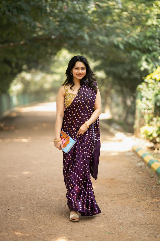 Plum Modal Silk Bandhani Saree
