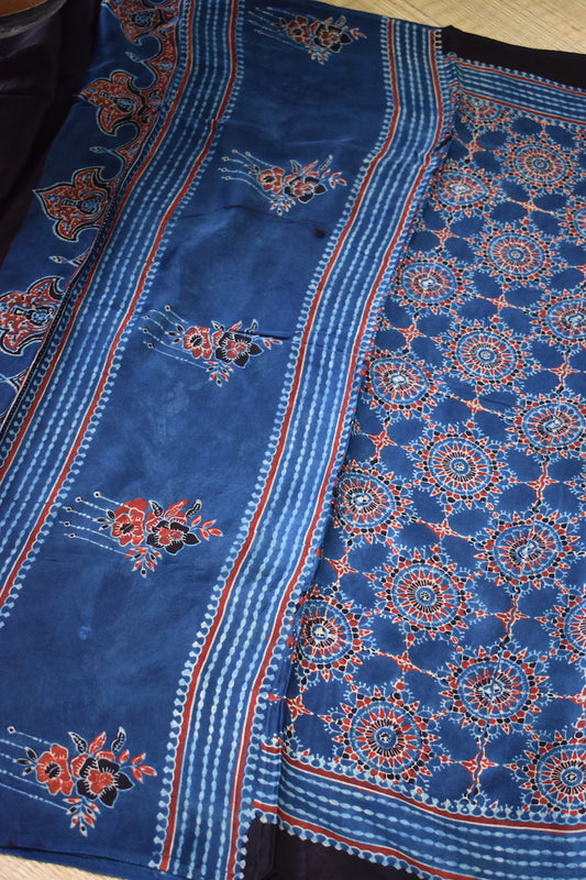 Indigo Modal Silk Ajrakh Dupatta