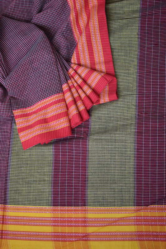 Maroon Pattada Anchu Cotton Saree with Gometeni Border
