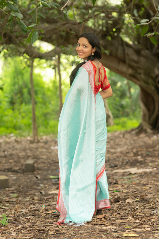 Sea Foam Tissue Cotton Saree With Border