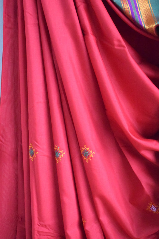 Red Cotton Silk Kasuti Saree