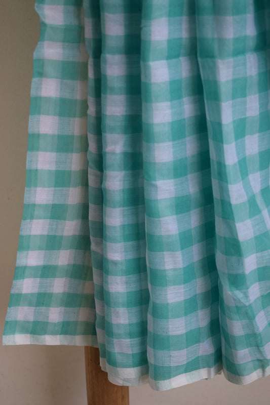 Turquoise and White Checks Mul Cotton Saree