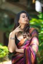 Load image into Gallery viewer, Black Striped Linen Saree
