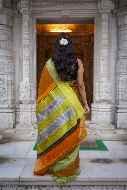 Honey Brown Ilkal Viscose Saree with Chikki Paras Border