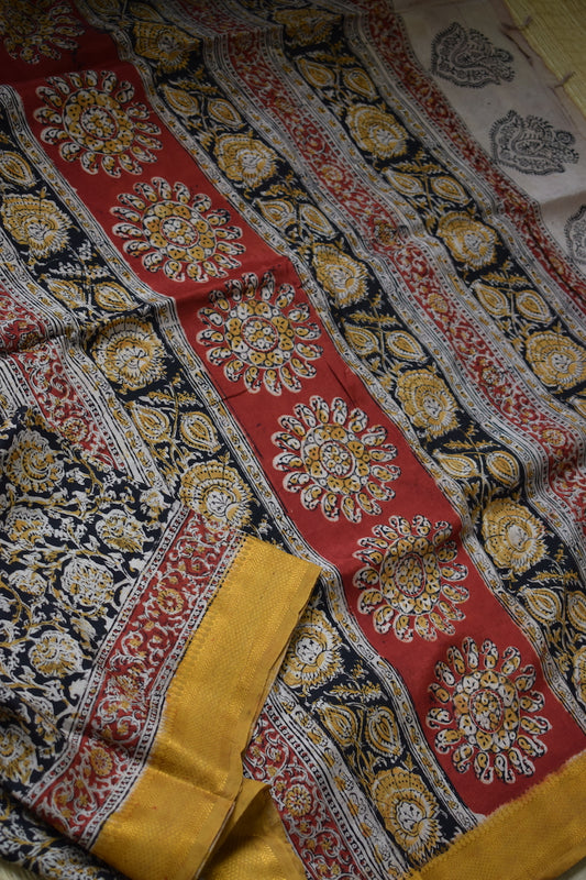 Black Kalamkari Chennuri Silk Saree with Nizam Border