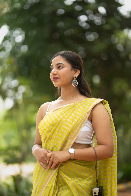 Lime Green Maheshwari Silk Cotton Saree