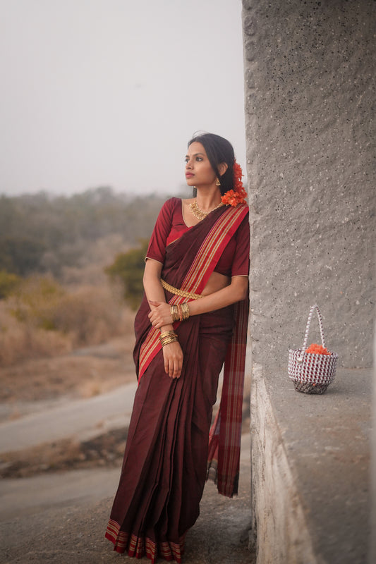 Maroon Gomedadi Ilkal Cotton Saree