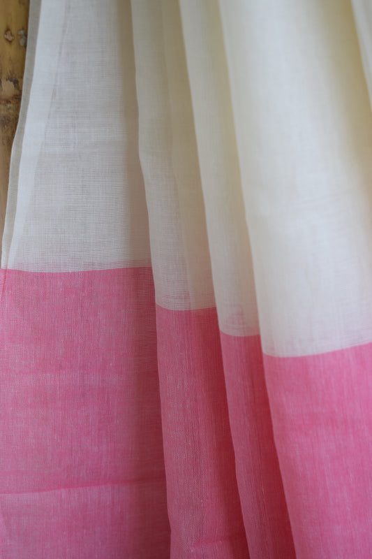 White Mul Cotton Saree with tassels