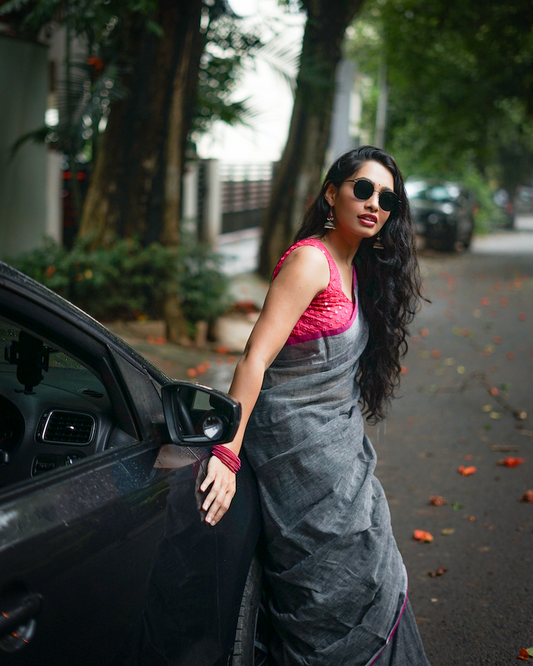 Grey Linen Saree