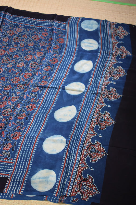 Indigo Modal Silk Ajrakh Dupatta